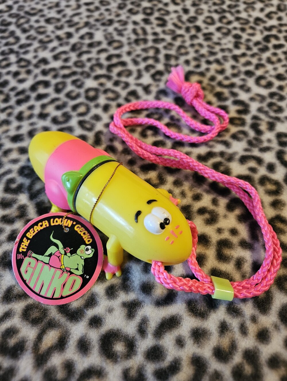 Vintage 1990 Mr. Ginko The Beach Lovin' Gecko Capsule Keychain Lanyard Necklace
